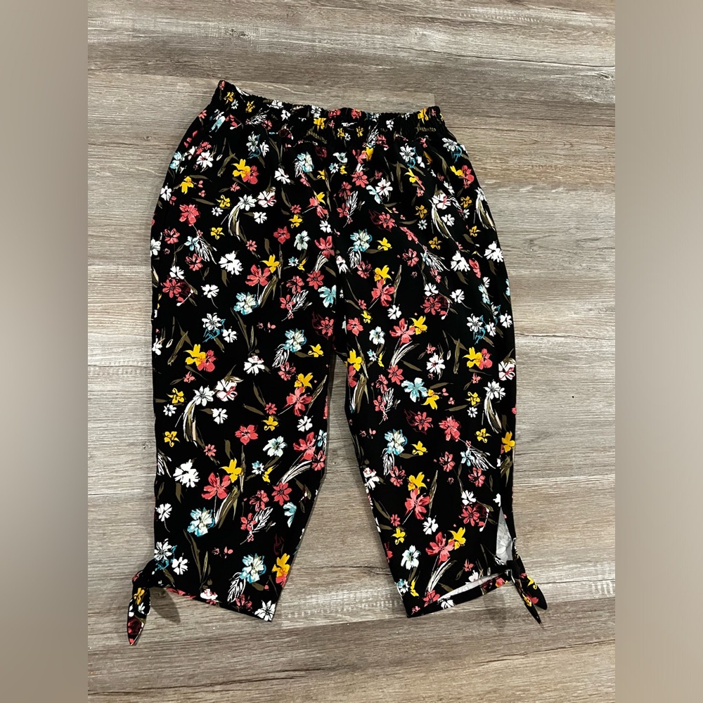 Lane Bryant Knee Length Black and Floral Trousers